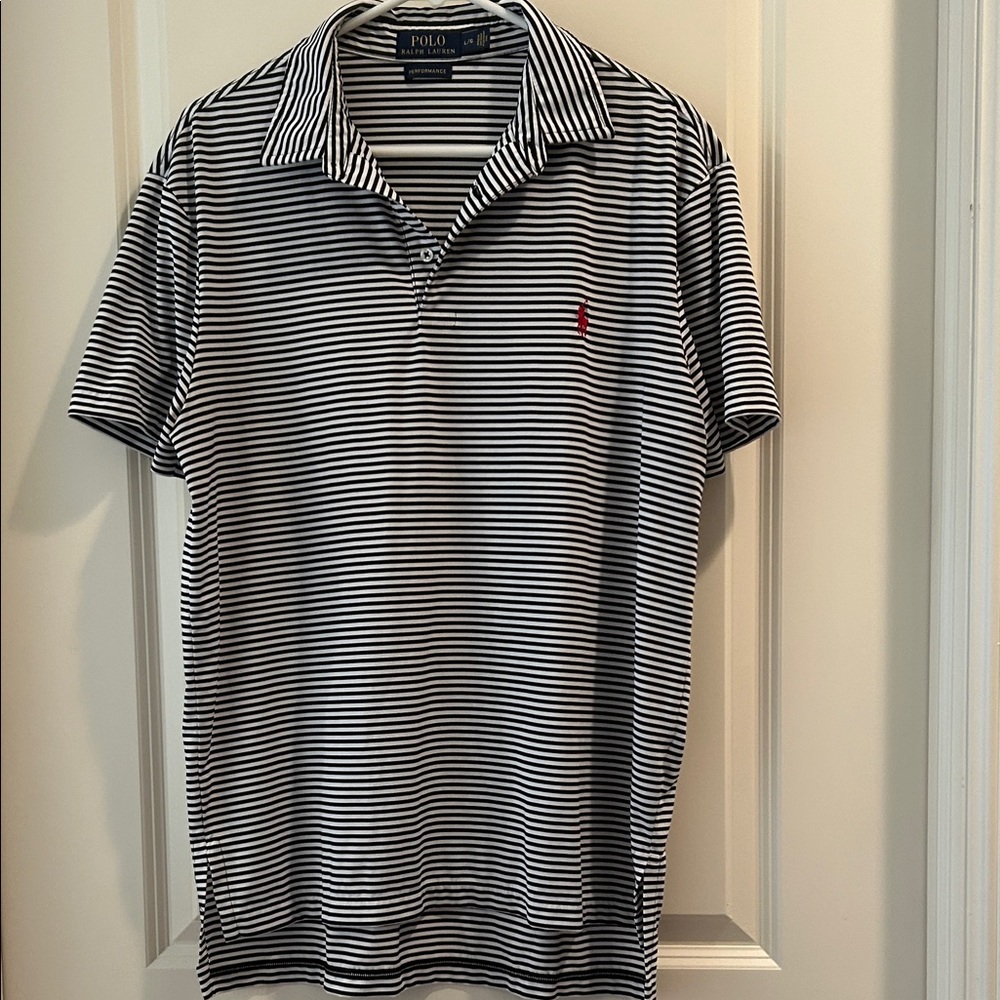 Polo Ralph Lauren black Striped Men’s Polo 1/4 button Shirt short sleeve size L